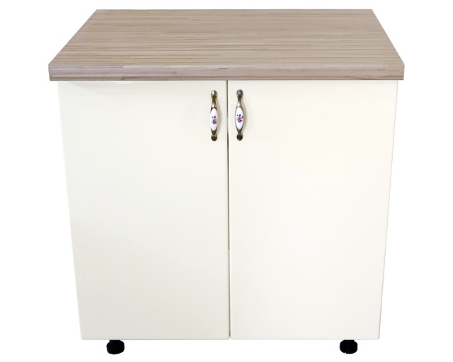 Masca pentru chiuveta cu 2 usi 80 cm Zebra, alb/MDF Vanilie, cu blat Artar, 80 x 85 x 60 cm